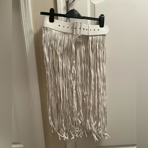 12th Tribe Skylar White Vegan Leather Fringe Belt, one size fits all